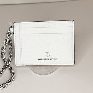 MICHAEL KORS Small Pebbled Leather Chain Card Case - NWT - Optic White